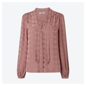 LK BENNETT • Ray Tie Neck Blouse in Pink Polka Dot